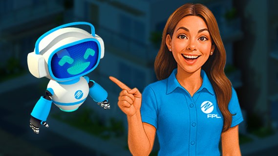 maria and saver robot in front of blue background