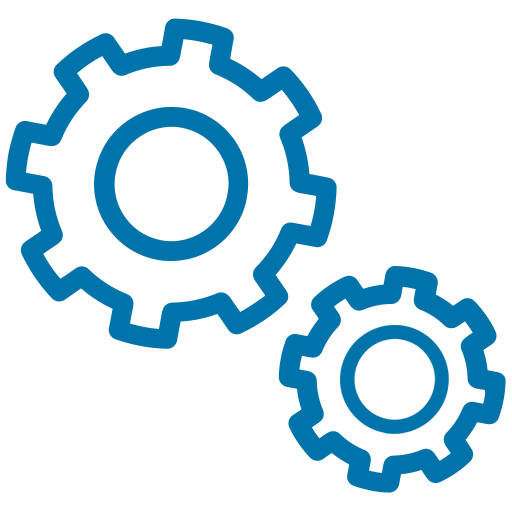 blue icon of two cogwheels