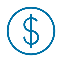 blue outline icon of dollar sign in circle
