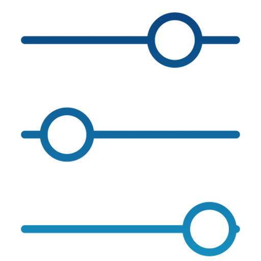blue gradient icon with three lines and circles to depict toggles