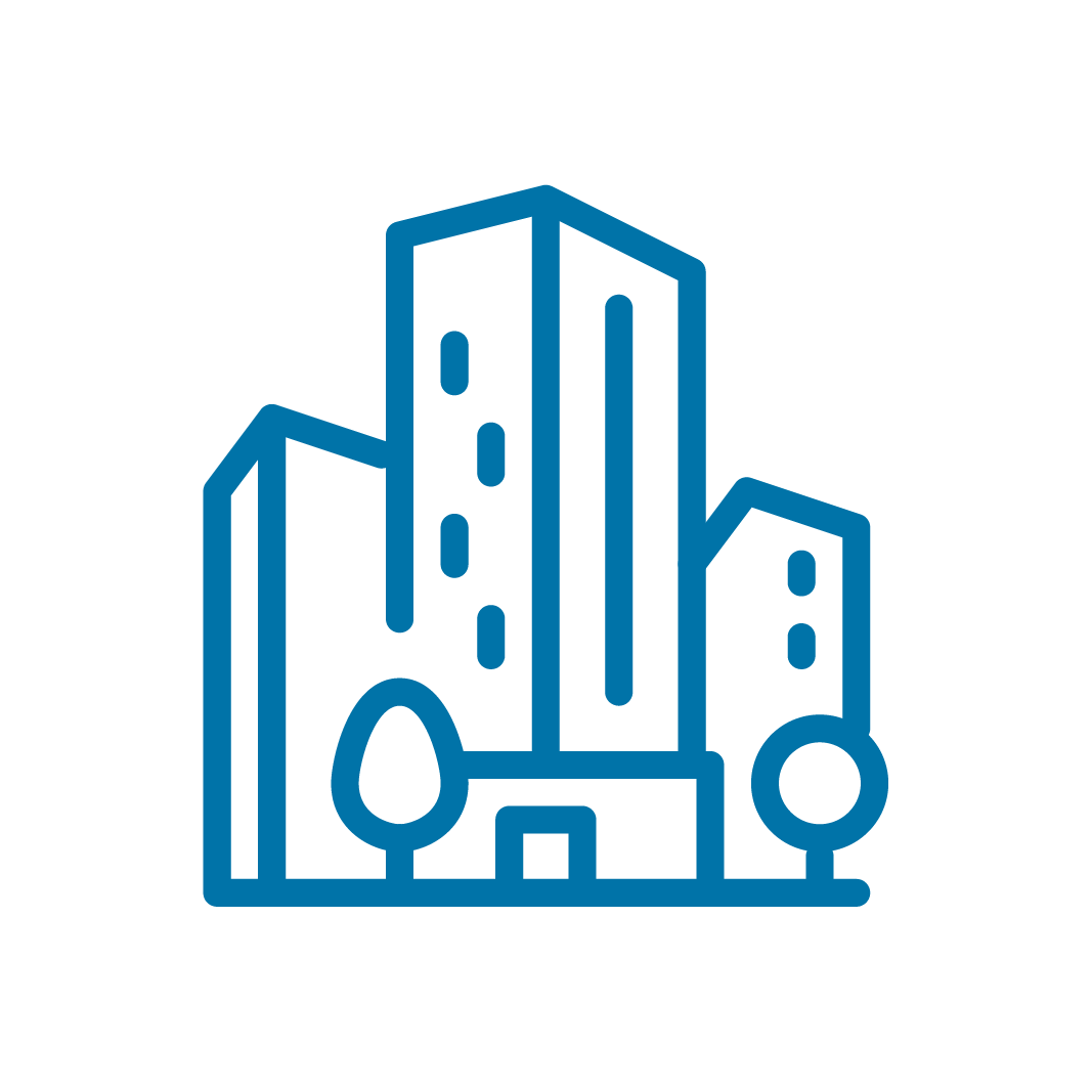 blue outlined icon of a business place
