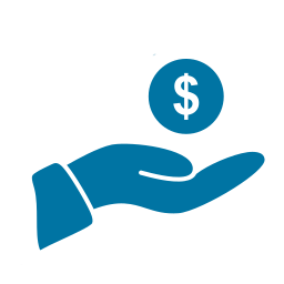 blue icon of a hand cupping money